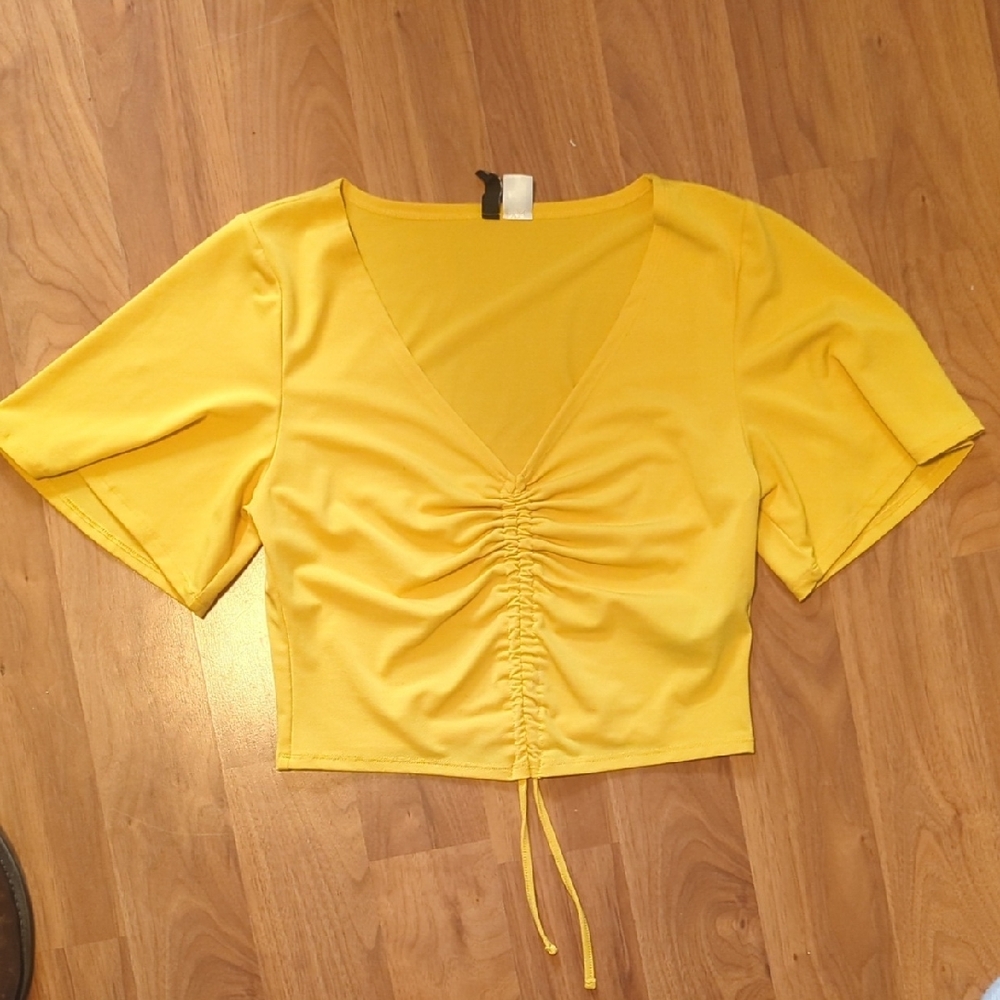 Yellow Ruched V-Neck Top SIZEM